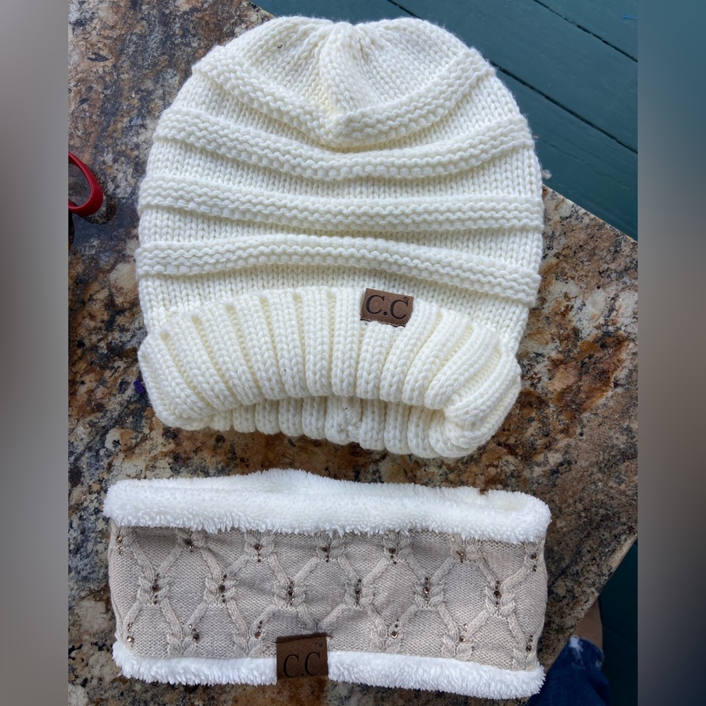 C.C. hat and‎ fleece headband bundle.